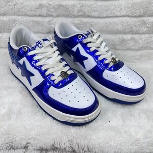 BAPE STA Low Blue White Metallic Patent Leather Sneakers Mens 9.5 03-5772-2524
